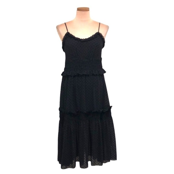 H&M Midi Dress Size 2 Black Polka Dot Ruffle - Picture 1 of 9
